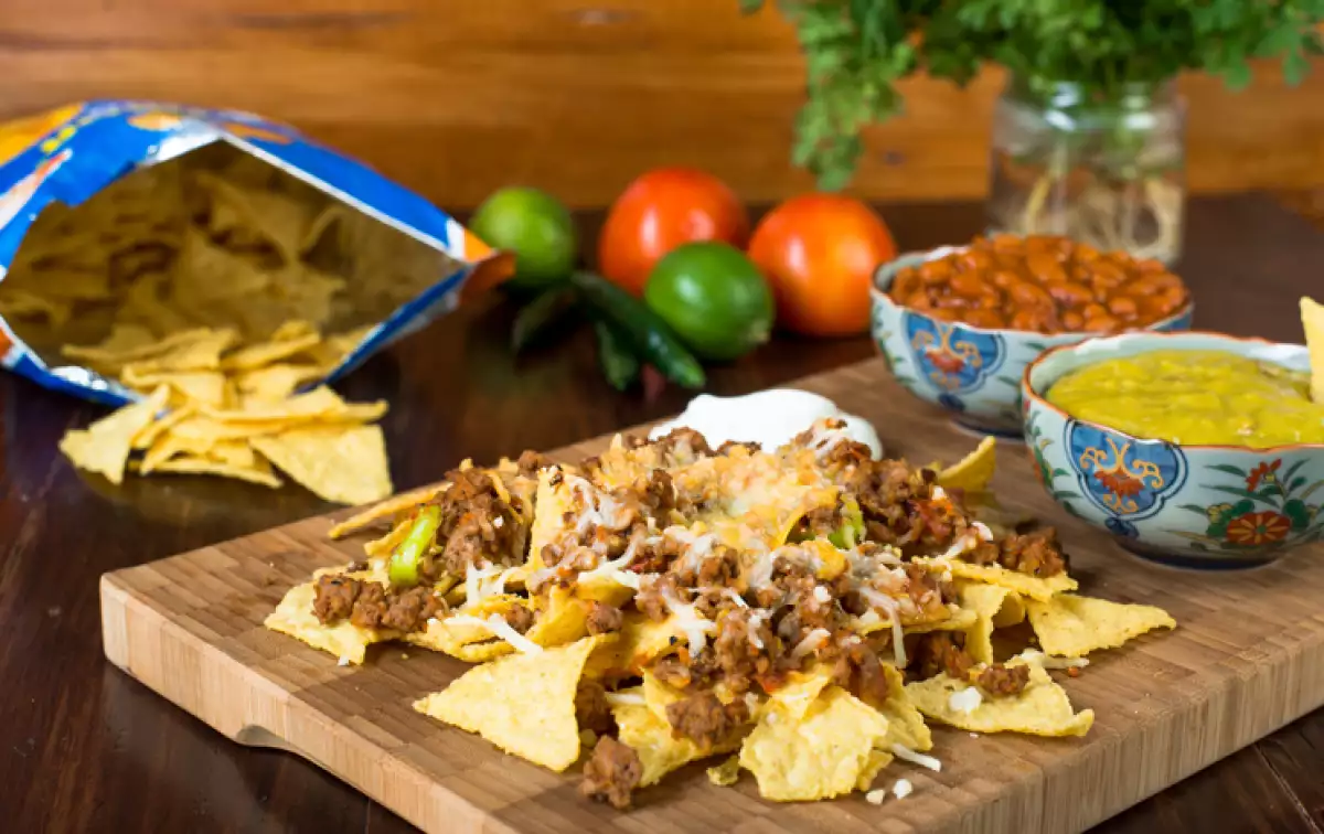 Nachos with Cheese Beans and Beef