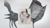 'Coraza', óleo sobre lino e intervención a muro de la artista Magali Lara. 