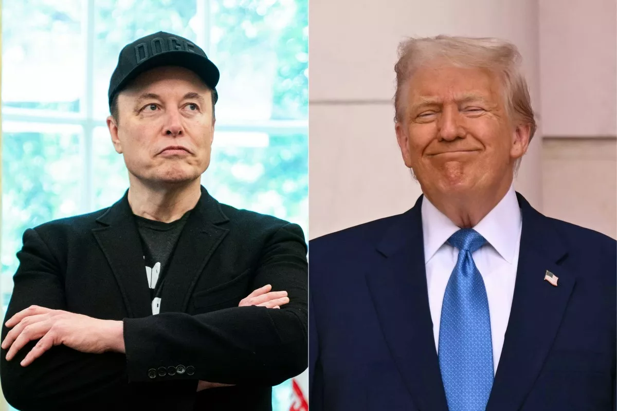 Esta combinación de imágenes creadas el 5 de junio de 2025 muestra, L/R, Elon Musk mira en la Oficina Oval de la Casa Blanca en Washington, DC, el 30 de mayo de 2025 y el presidente estadounidense Donald Trump en Arlington, Virginia, el Día de los Caídos, el 26 de mayo de 2025.