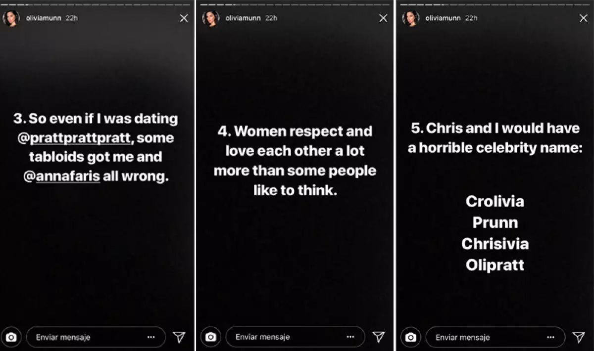 Olivia Munn dejó claro que no tiene una relación con Chris Pratt