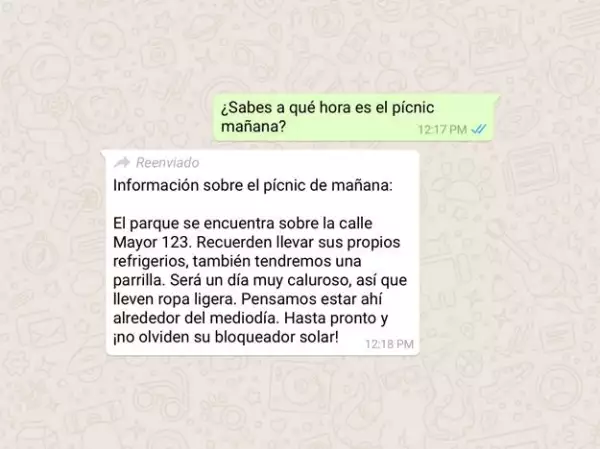 Un mensaje de reenviado aparecerá arriba del mensaje
