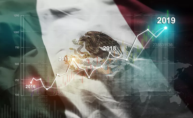 Growing Statistic Financial 2019 Against Mexico Flag