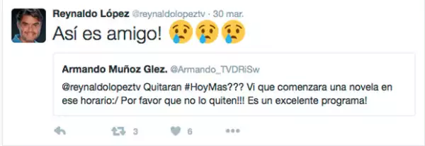 Hoy Más efectivamente, saldrá  del aire, así lo confirmó el productor Reynaldo López.