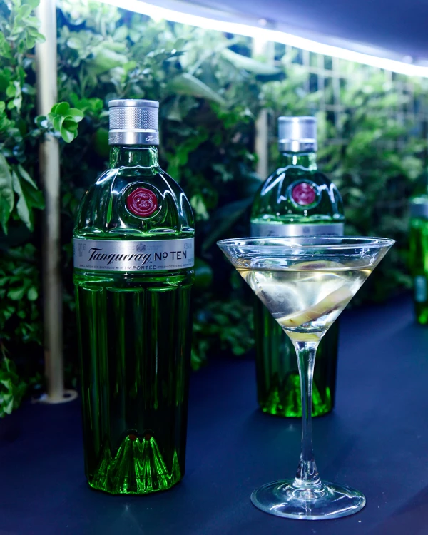 Botella y copa Tanqueray