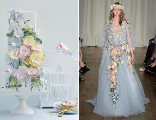 The Caktress confiesa que desde que vio esta pasarela de primavera de Marchesa, se imaginó un pastel con flores de azúcar.