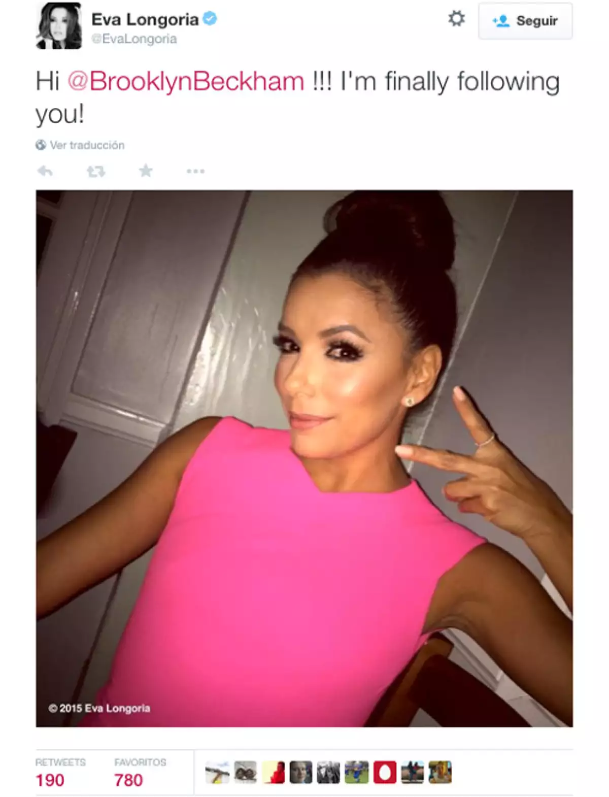 Desde hace una semana, Eva anunció por todo lo alto que era la nueva follower de Brooklyn y aunque se equivocó en la mención, lo corrigió con un retuit.