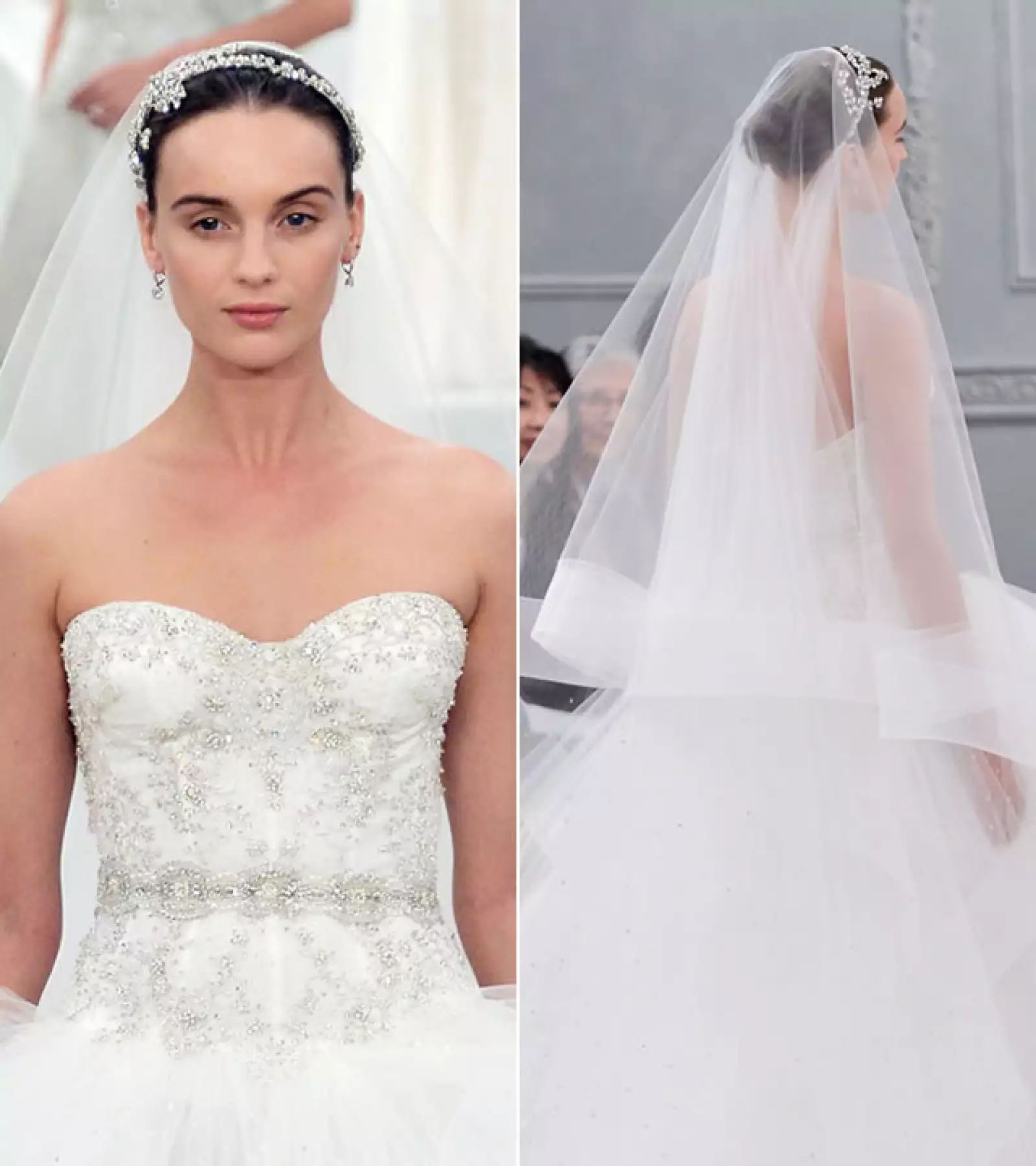 Monique Lhuillier: Los tocados y los velos van muy bien juntos. Recuerda que el tocado no debe ser muy grande si vas a llevar velo.