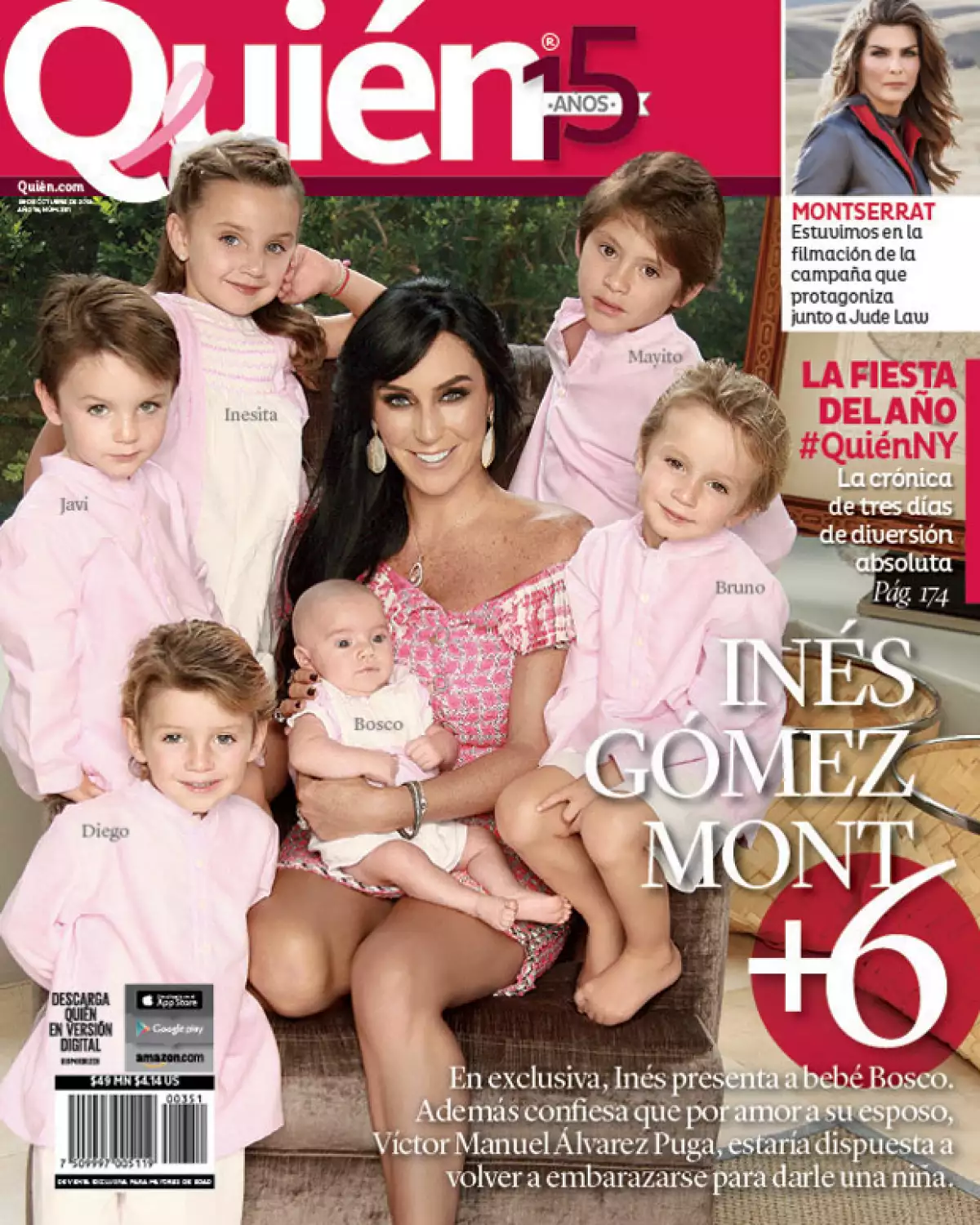La familia va en aumento con un nuevo integrante: Bosco, quien une al hijo de su papá, Víctor, y los de su mamá Inés. Seis niños que alegran el hogar de la conductora. Así posó para Quién®.