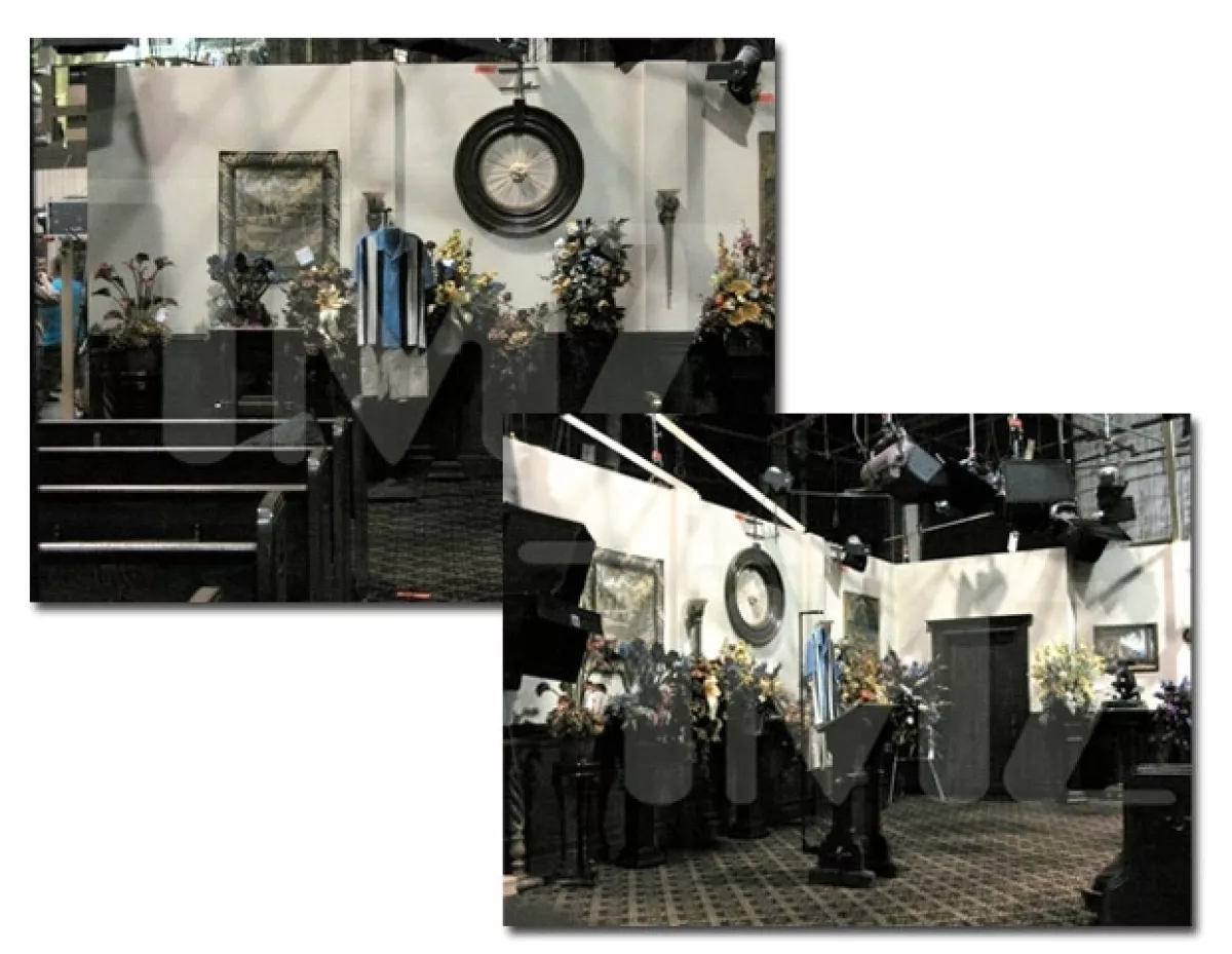 El set de grabación está casi listo para grabar el funeral de Charlie Haper.