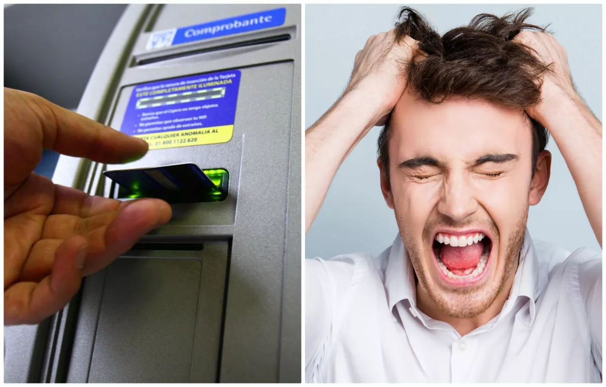 una persona inserta su tarjeta bancaro en cajero automático