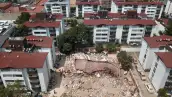 Imagen aerea de un edificio de departamentos colapsado en la Ciudad de Mexico debido a los sismos de septiembre del 2017.