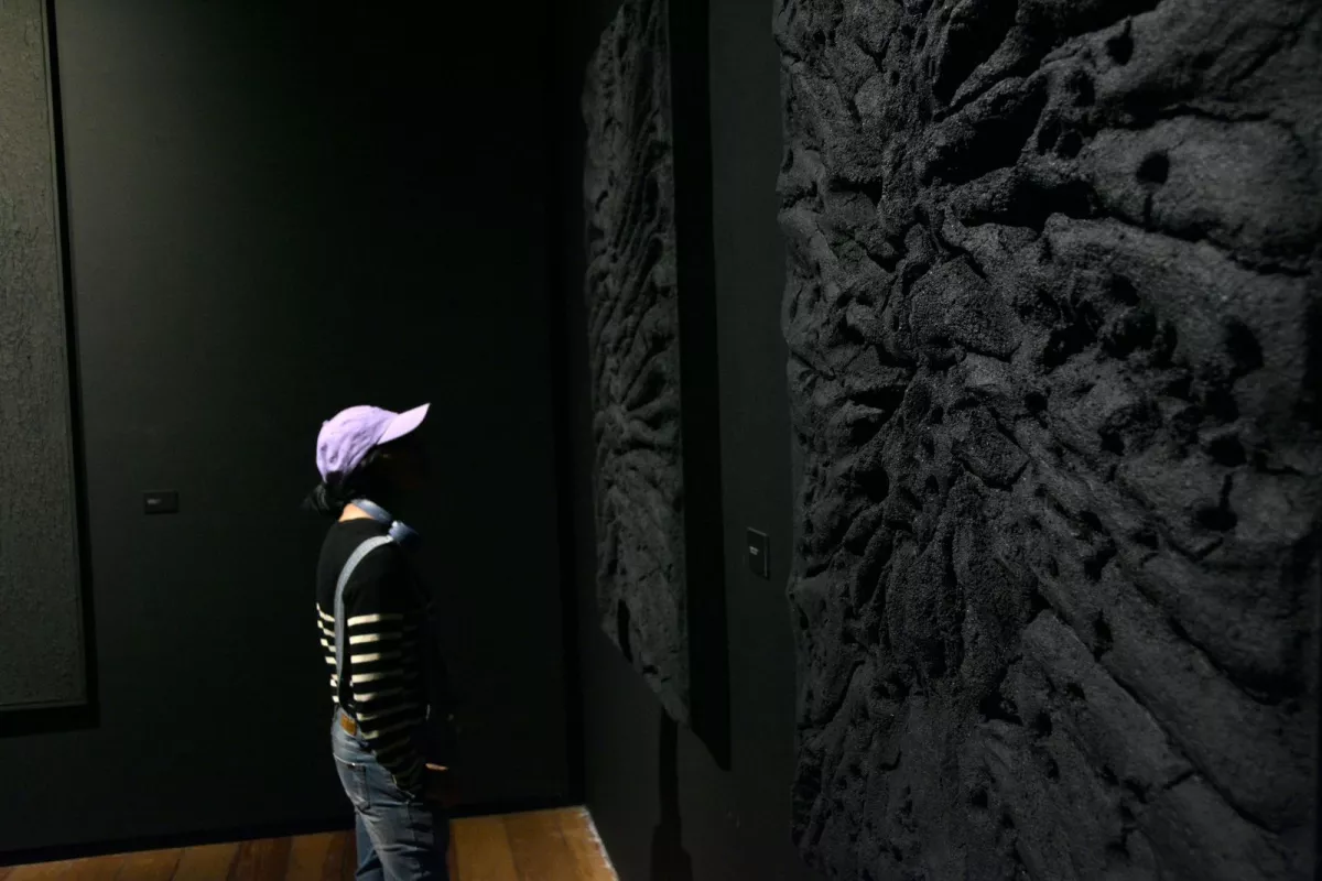 Foto de cuadros negros con relieves de la artista mexicana Beatriz Zamora