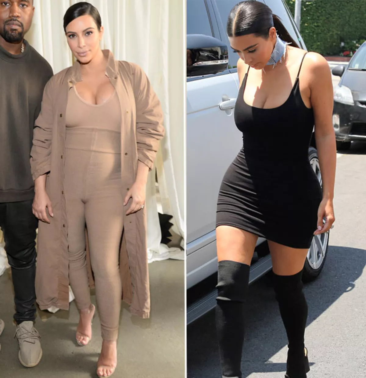 La imagen de la izquierda fue tomada en septiembre de 2015, tras el nacimiento de Saint, el segundo hijo de la estrella de reality.