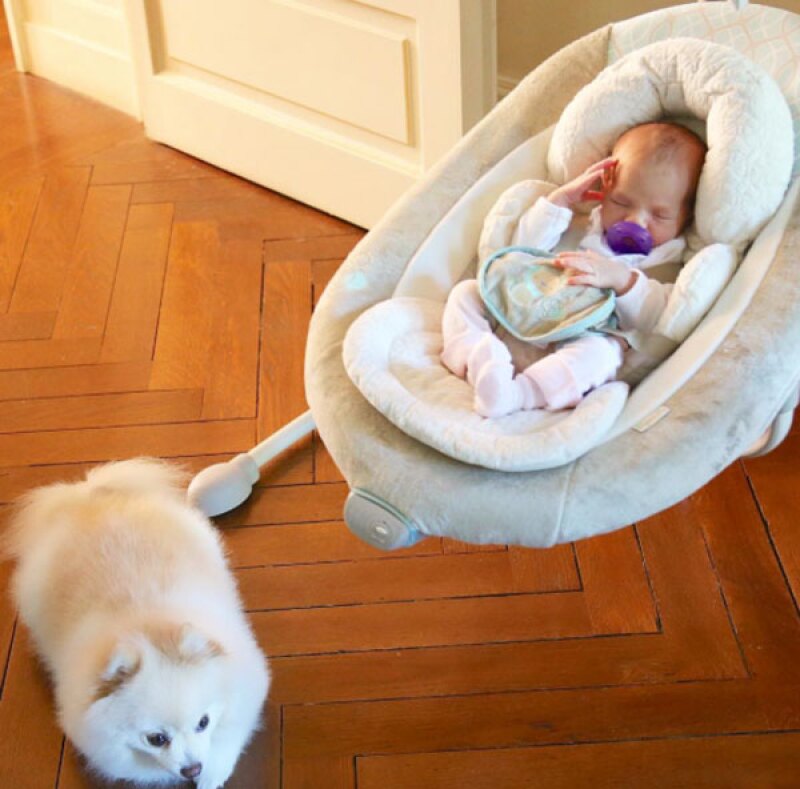 La pequeña Amaia es cuidada celosamente por la perrita Uli.