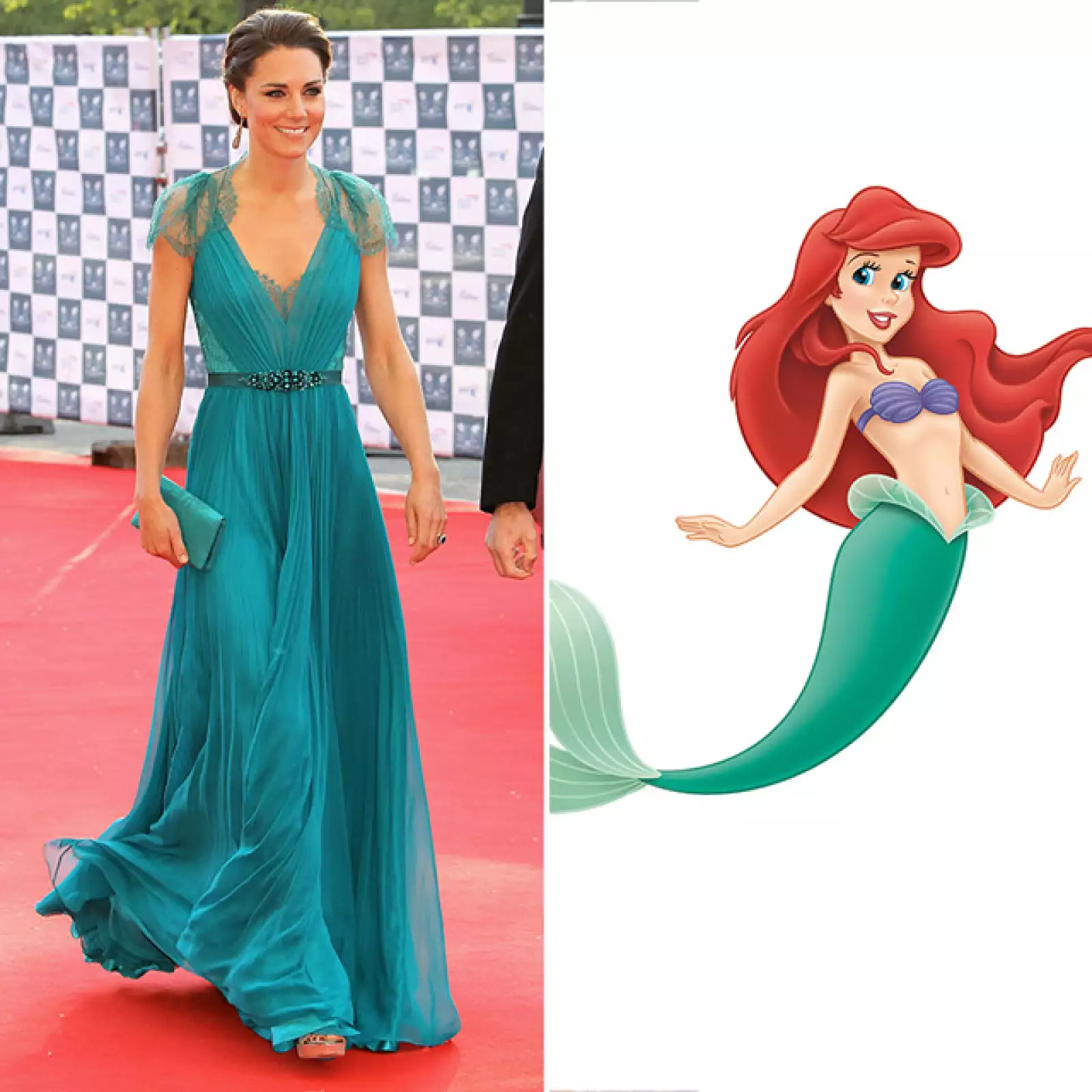 En 2012, la duquesa de Cambridge usó un vestido firmado por Jenny Packham en uno de sus colores preferidos: verde agua. Una vez, más remitiéndonos al color de la cola de La Sirenita.