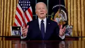 Estados Unidos El presidente Joe Biden pronuncia un discurso en horario estelar a la nación sobre sus enfoques del conflicto entre Israel y Hamas, la asistencia humanitaria en Gaza y el apoyo continuo a Ucrania en su guerra con Rusia, desde la Oficina Oval de la Casa Blanca en Washington, EE. UU. 19 de octubre de 2023.