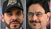 Esta combinación de imágenes de archivo creadas el 16 de junio de 2026, muestra al candidato presidencial colombiano Abelardo de la Espriella (Izquierda), del movimiento político Defensores de la Patria, escuchando durante una entrevista con AFP en Bogotá el 11 de febrero de 2026, y al candidato presidencial colombiano Ivan Cepeda, por el partido Pacto Histórico, sonriendo durante una conferencia de prensa en Bogotá, el 1 de junio de 2026, el día después de las elecciones presidenciales.
