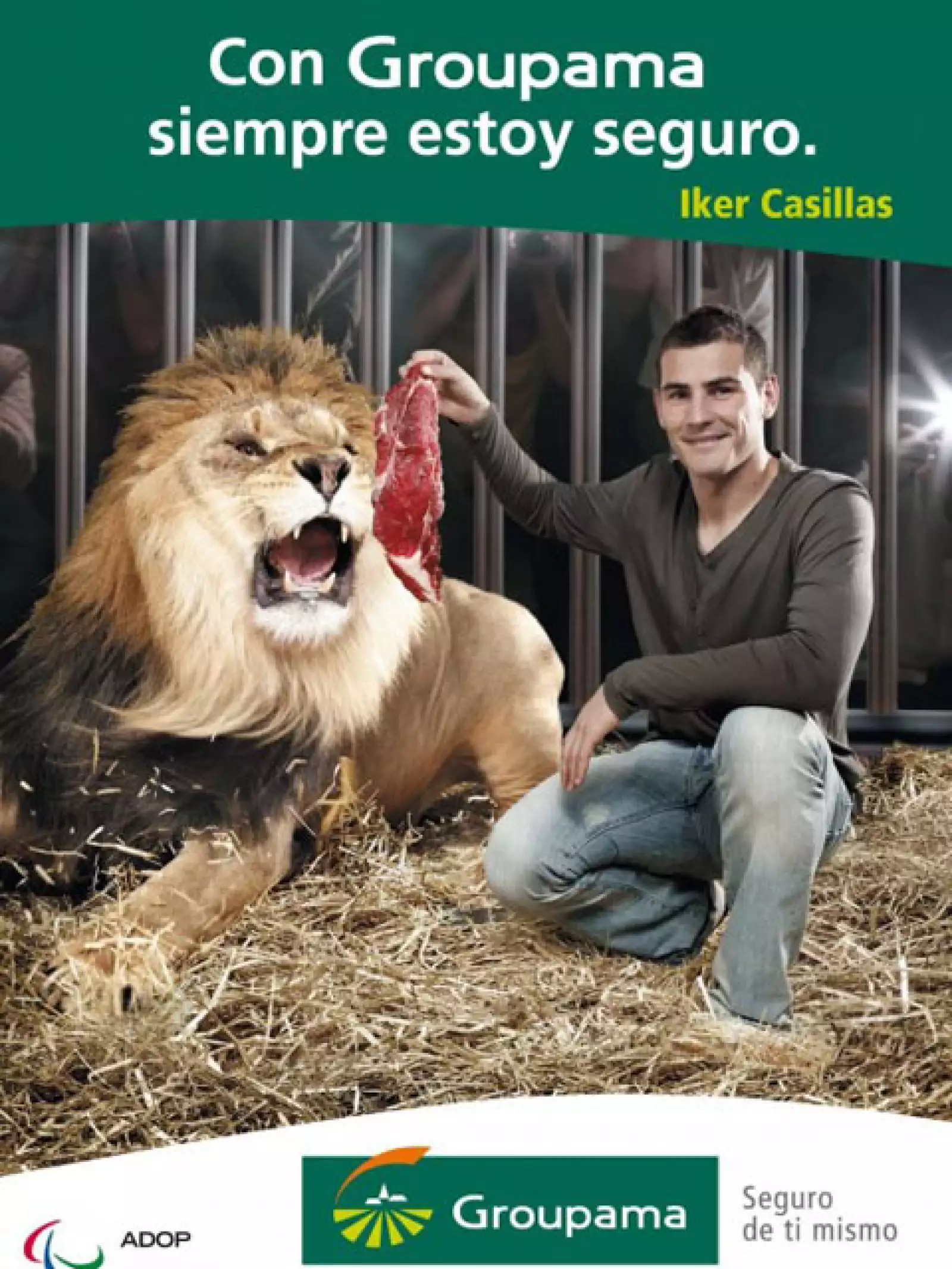 Iker Casillas le fue muy bien con el slogan `me siento seguro´ cuando fue imagen de los seguros de vida Groupama muy famosos en Europa.