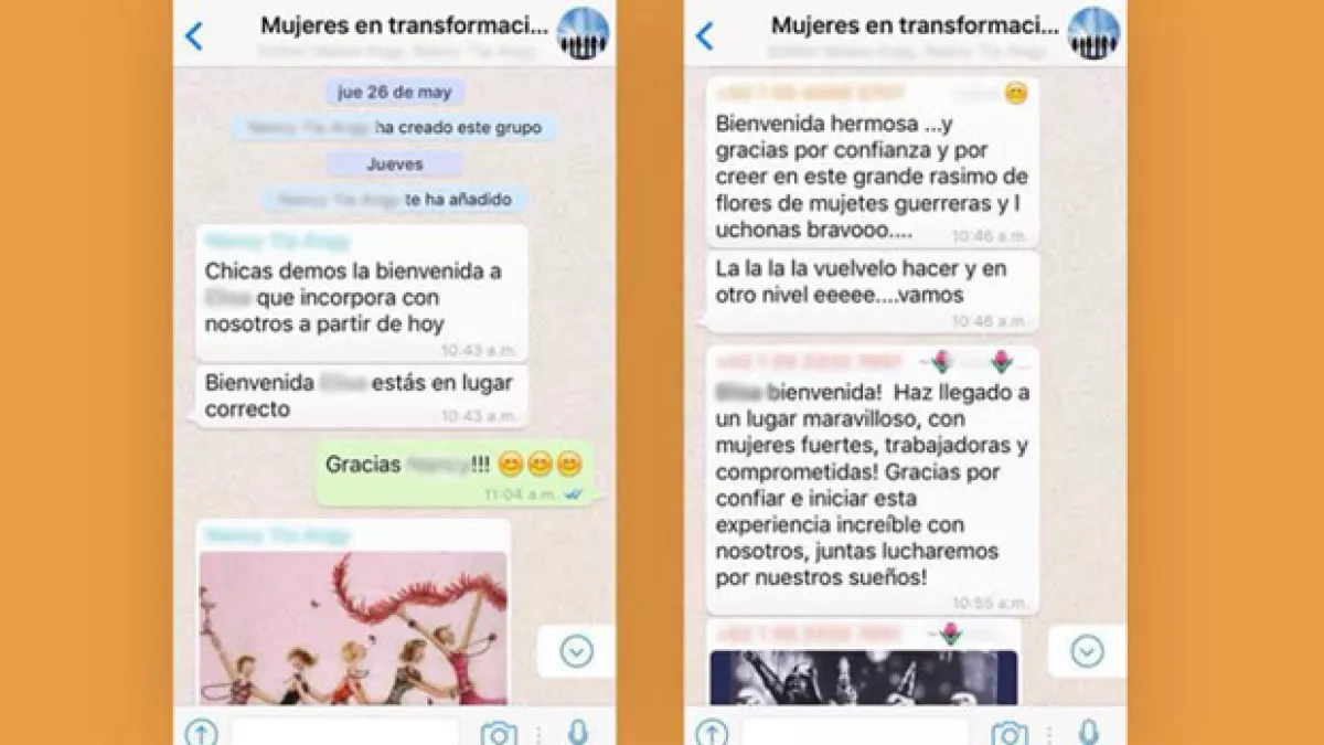 La bienvenida. Uno de los principios de este esquema es tratar con respeto, amor y cariño a las mujeres que entran. Pero esto se acaba si ellas deciden no participar.