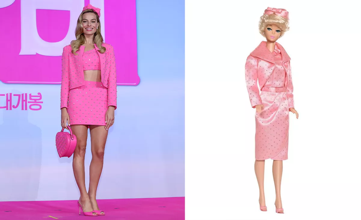 Margot Robbie replica looks de muñecas Barbie icónicas para la gira de prensa de Barbie.