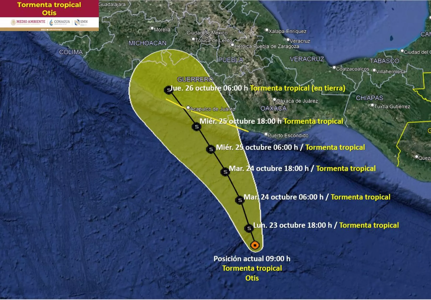 Tormenta tropical Otis trayectoria