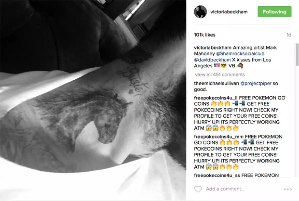Este es el tatuaje número 40 de David Beckham.