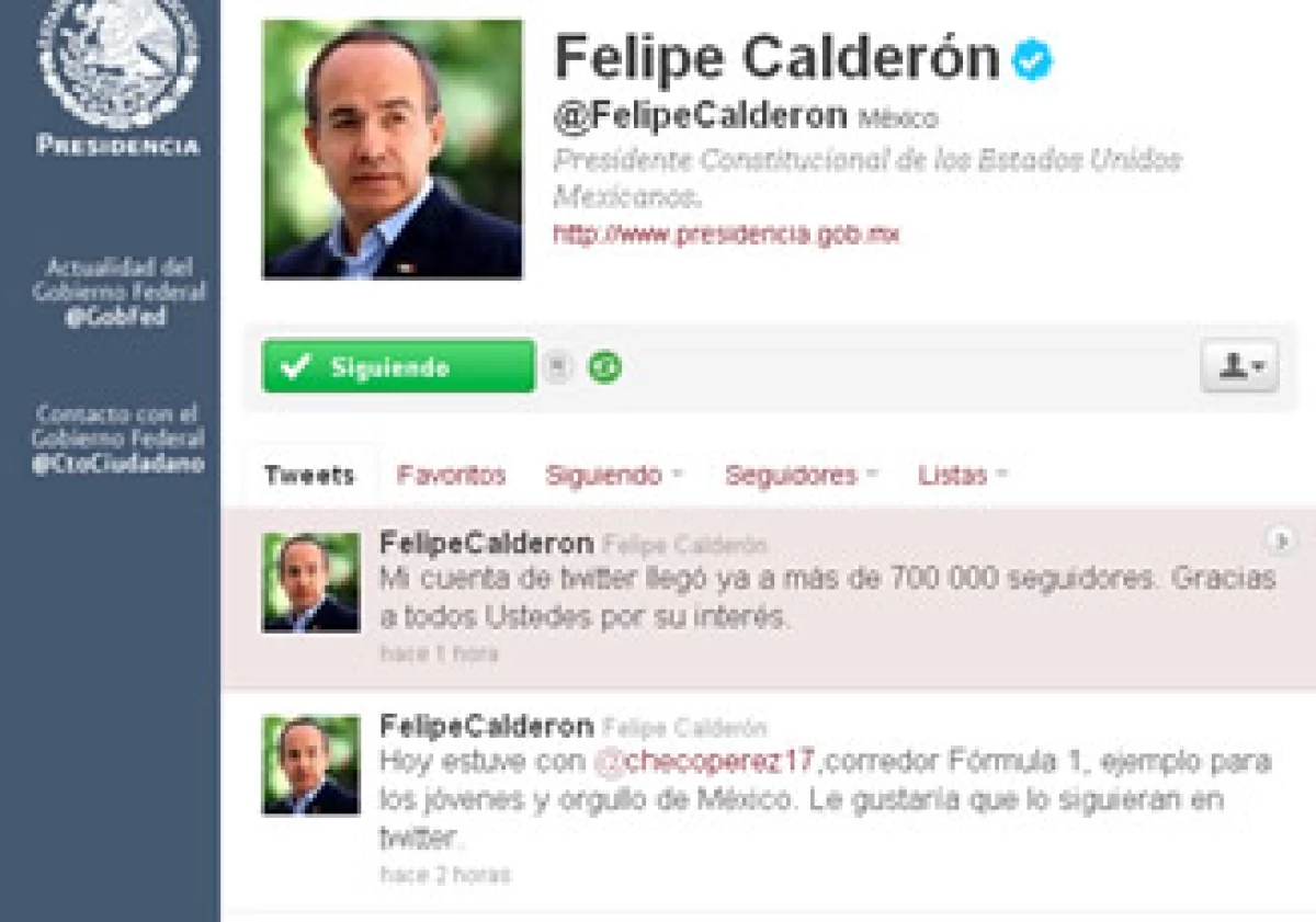 A las 14:19 horas del 6 de junio de 2011, Felipe Calderón tenía 700,874 seguidores. (Foto: Especial)