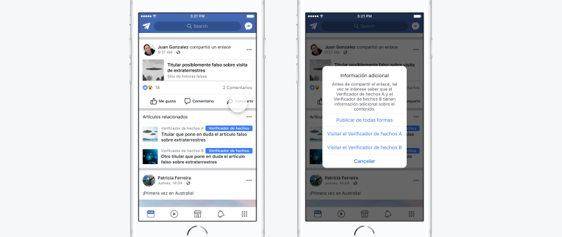 Menos noticias falsas en Facebook.