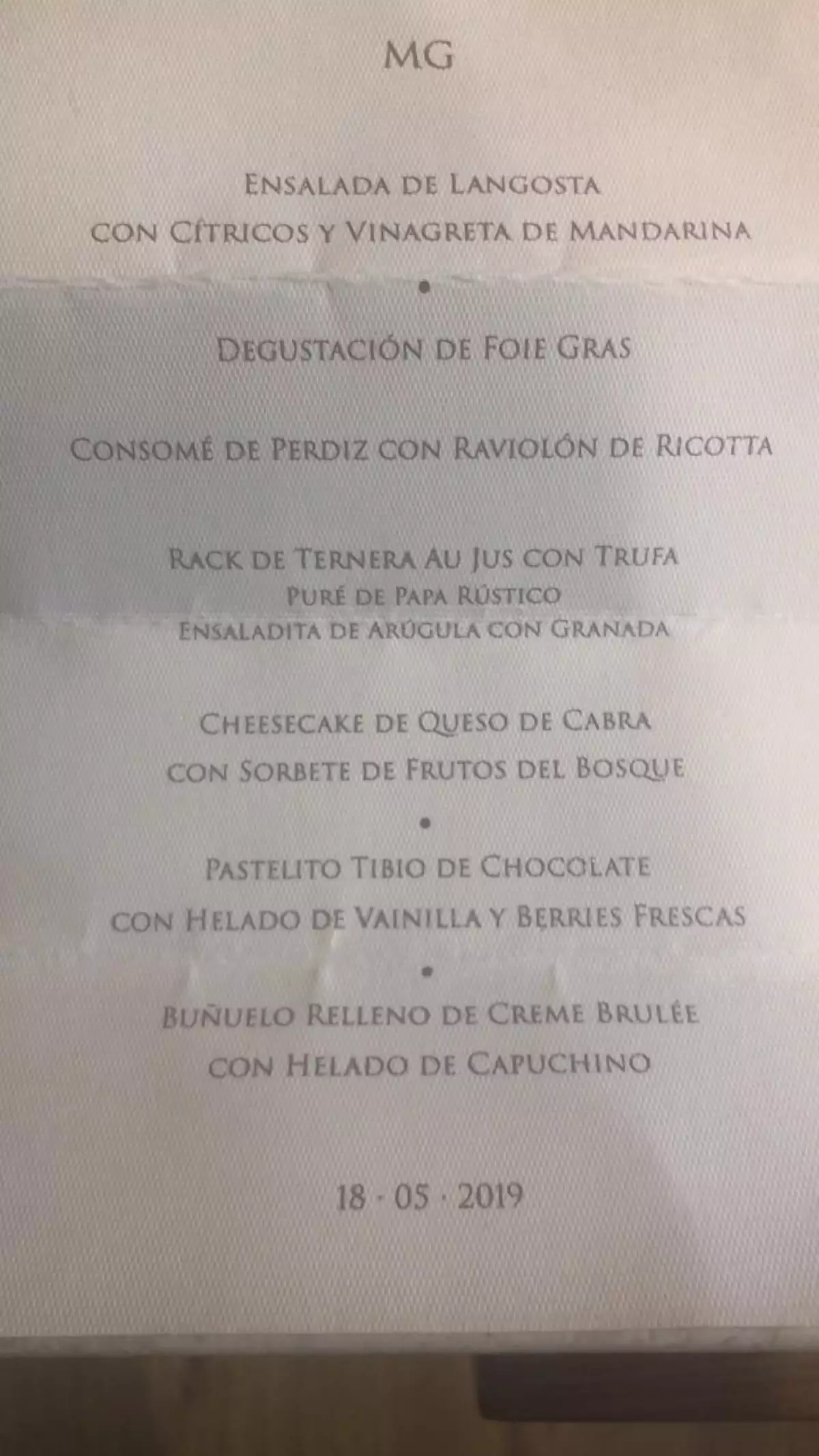 Menú boda Zavala - Collado