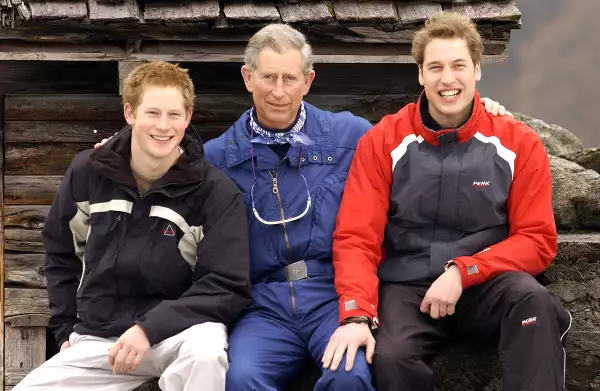 PRINCE CHARLES, WILLIAM AND HARRY ON A SKIING HOLIDAY IN KLOSTERS, SWITZERLAND - 31 MAR 2005