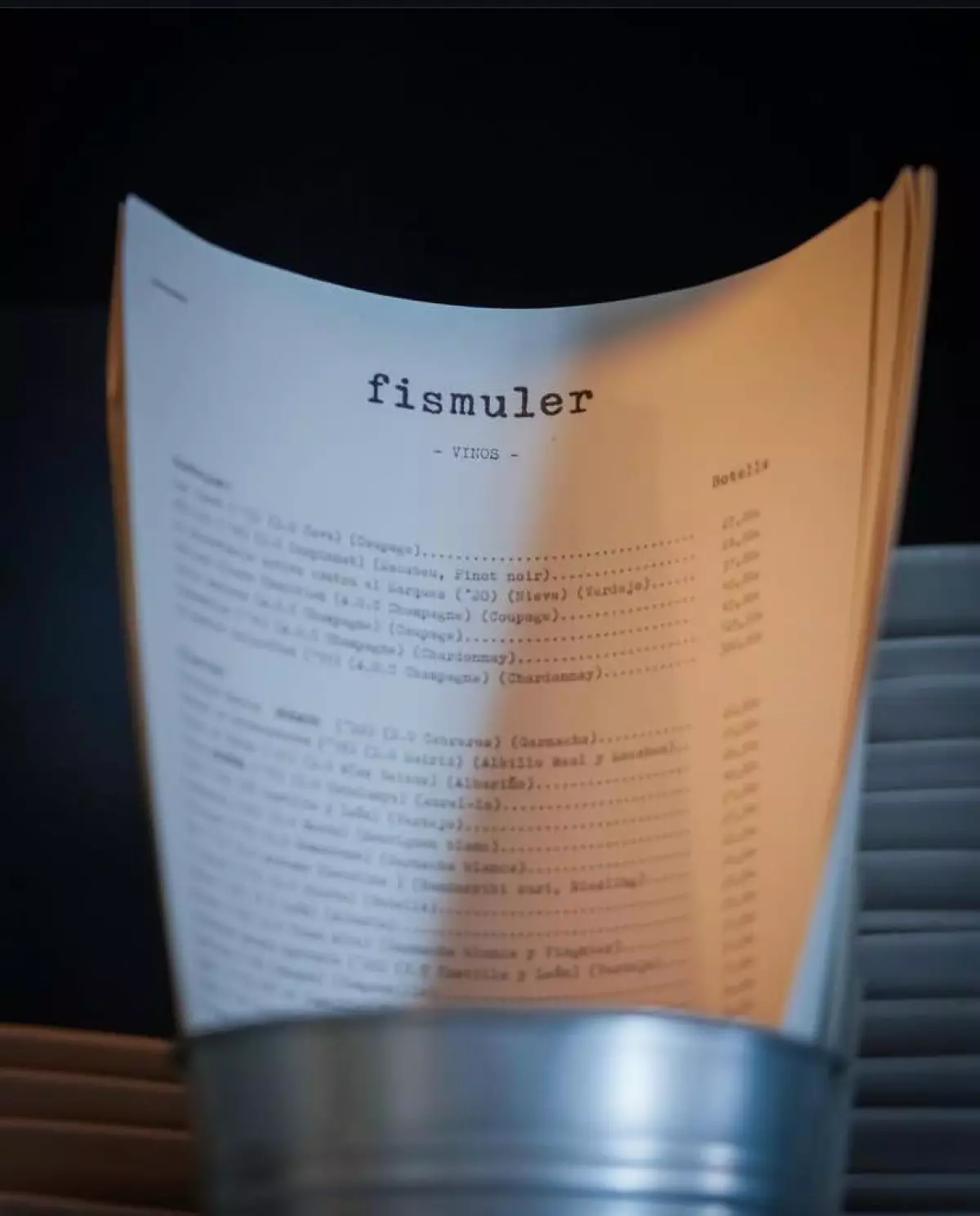 Carta restaurante Fismuler