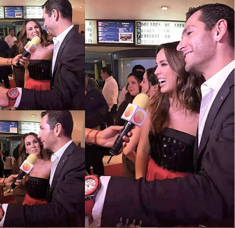 Este lunes se estrenó la cinta "Entrenando a mi papá", evento en el que la guapa tapatía lució enamorada y derrochó estilo junto a su esposo, quien se mostró orgulloso.