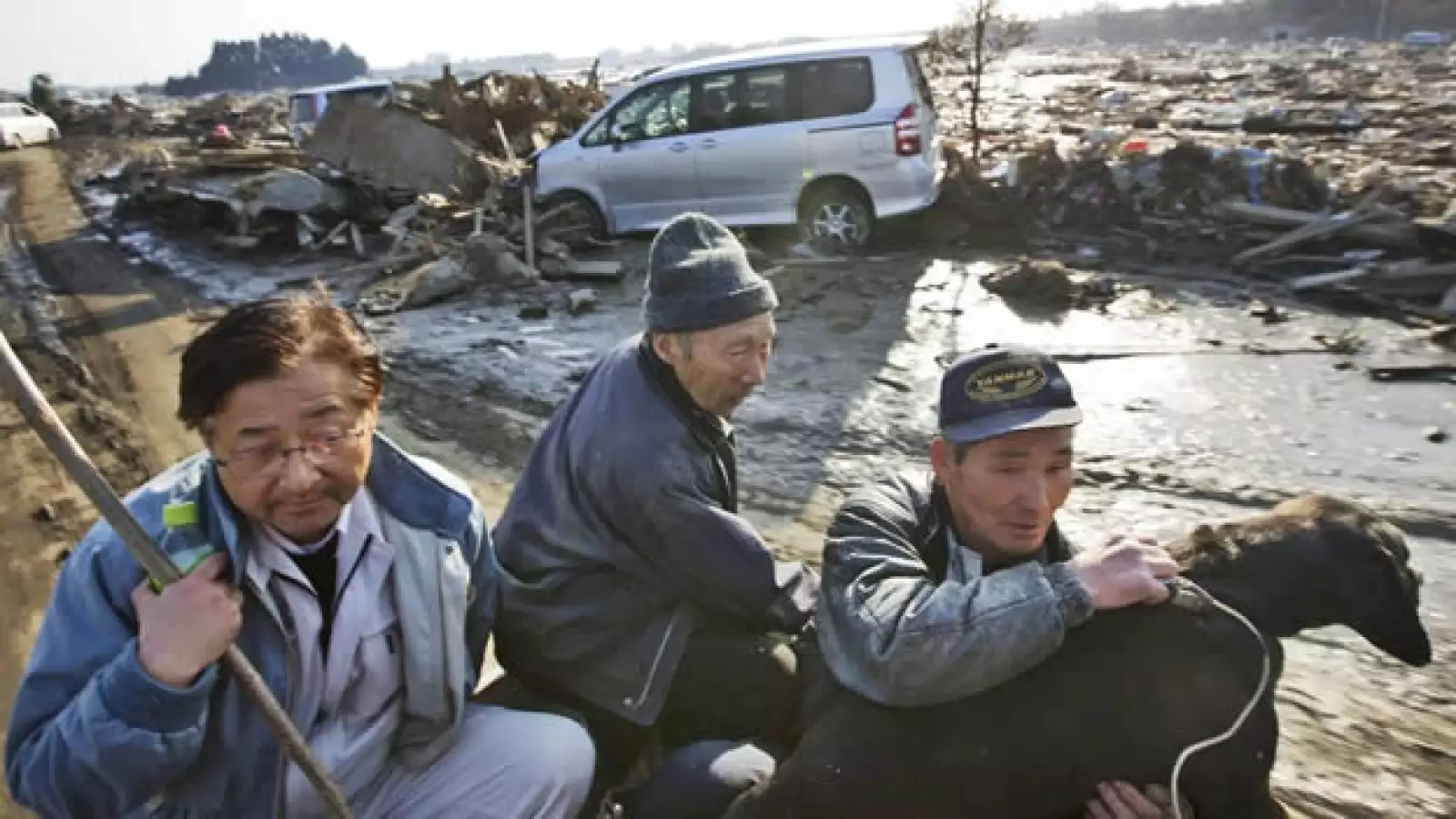 habitantes de sendai en medio de lodo