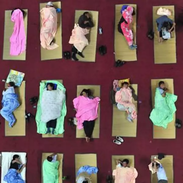 Papas chinos acostados en el suelo