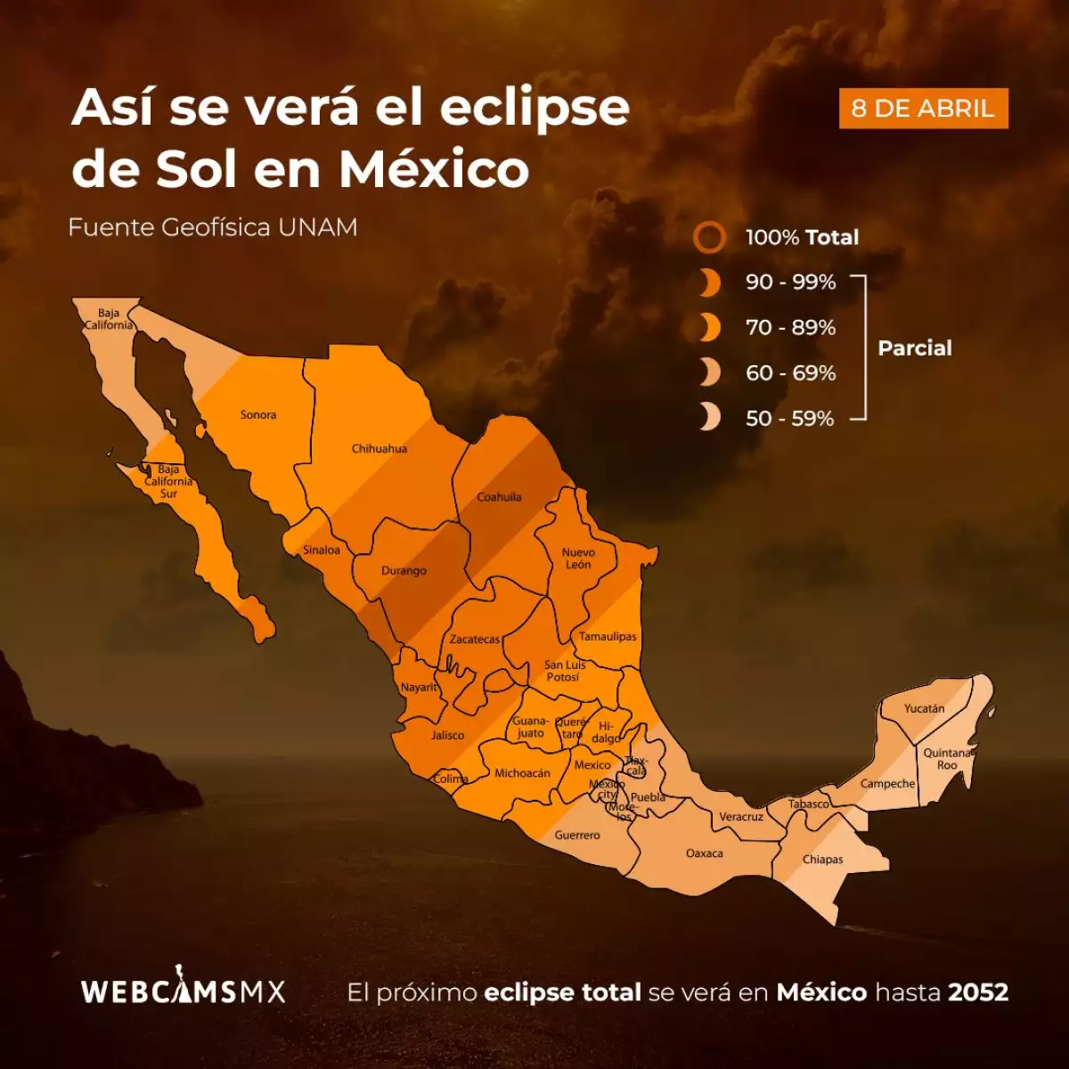 Trayectoria del eclipse solar del 8 de abril de 2024 ¿en qué ciudades