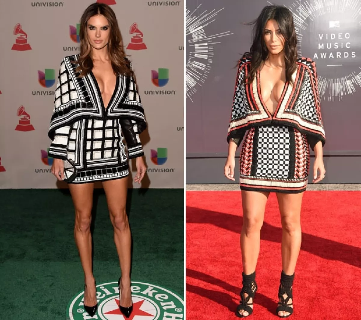 ¿A quién se la ve mejor? Alessandra vistió así para los Latin Grammy y Kim para los MTV Video Music Awards.