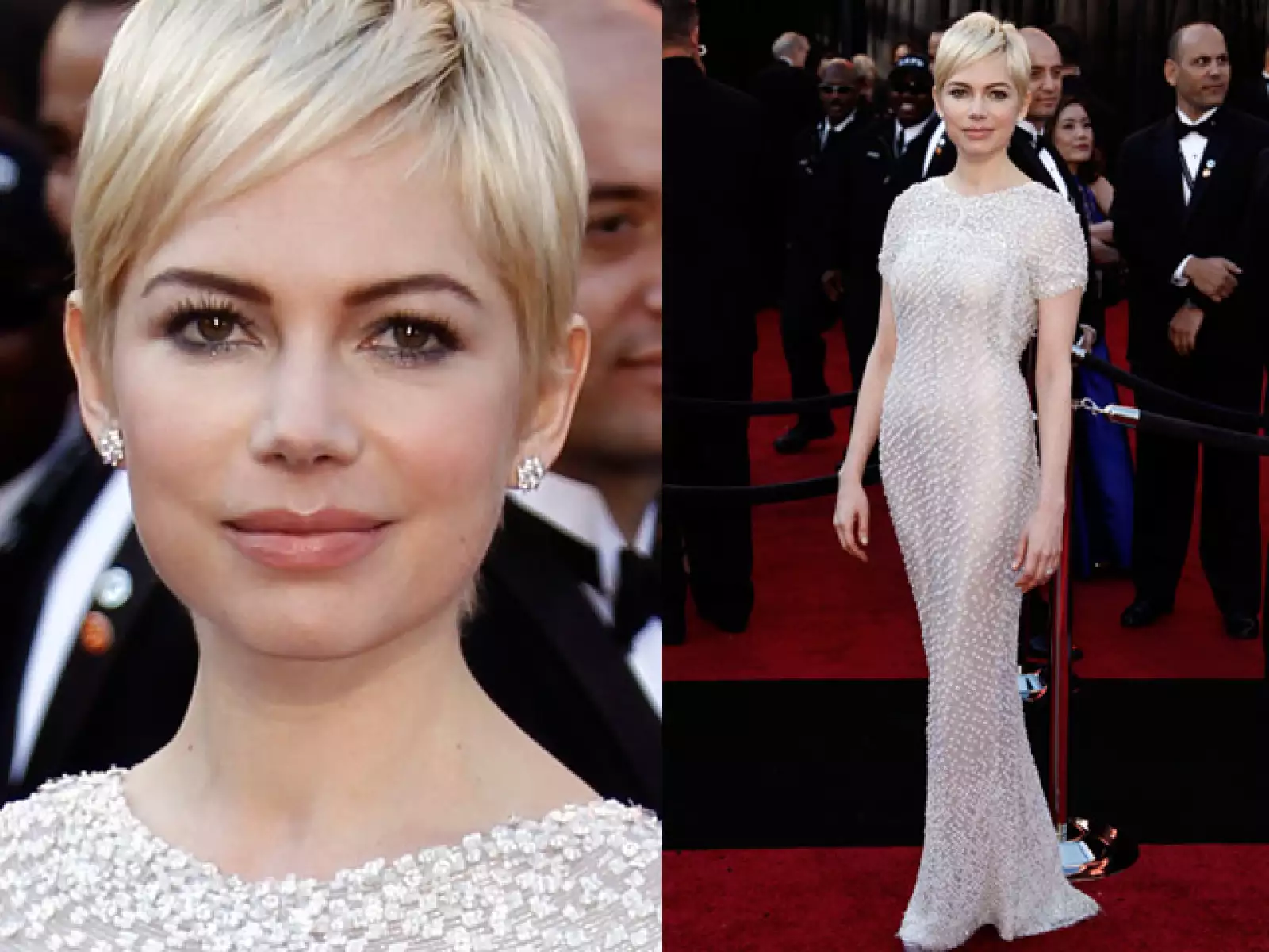 En la entrega de los Oscar, Michelle Williams en Chanel y joyas de Harry Winston.