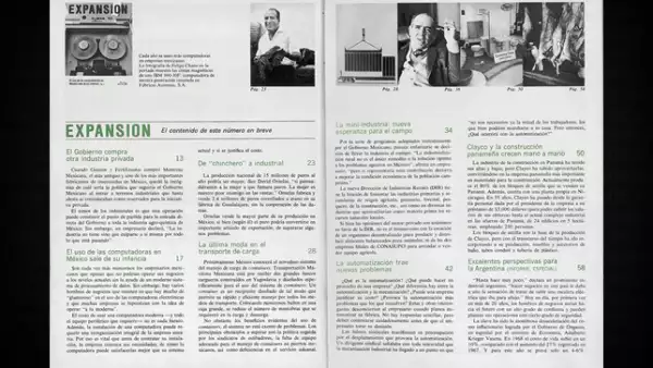 En su primer número, Expansión abordó temas como las nacientes computadoras en los negocios, la intervención del Estado en la industria privada, y el desempeño de la industria en Argentina y Panamá.