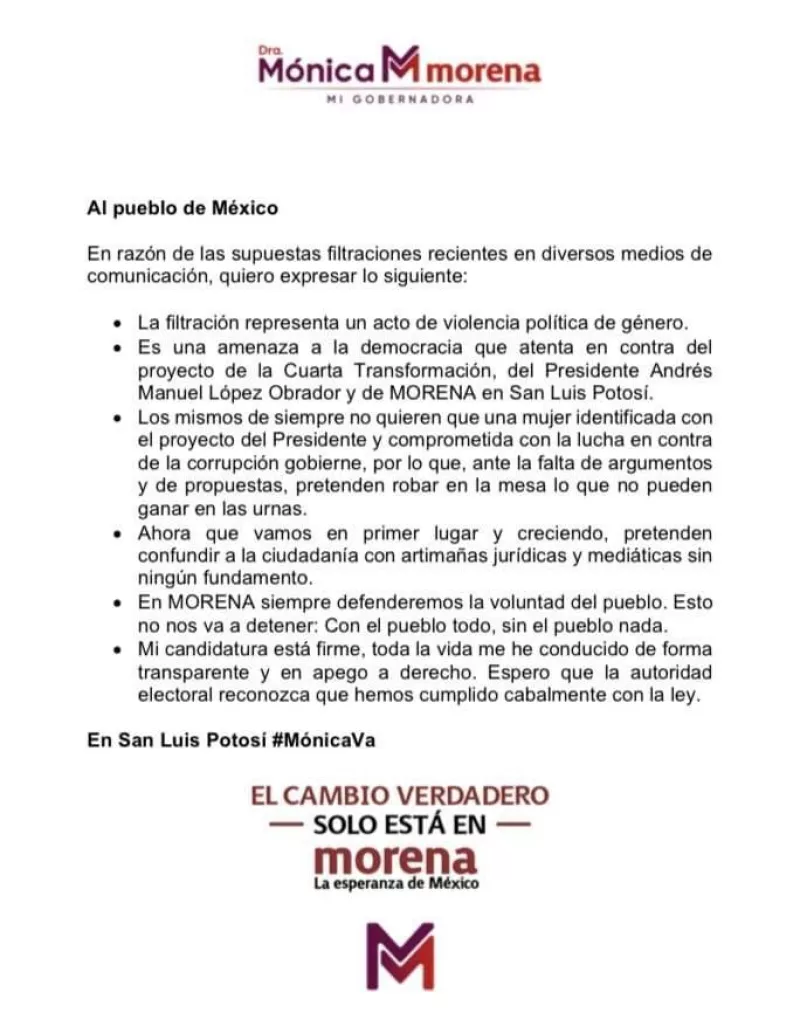 Postura de Mónica Rangel 