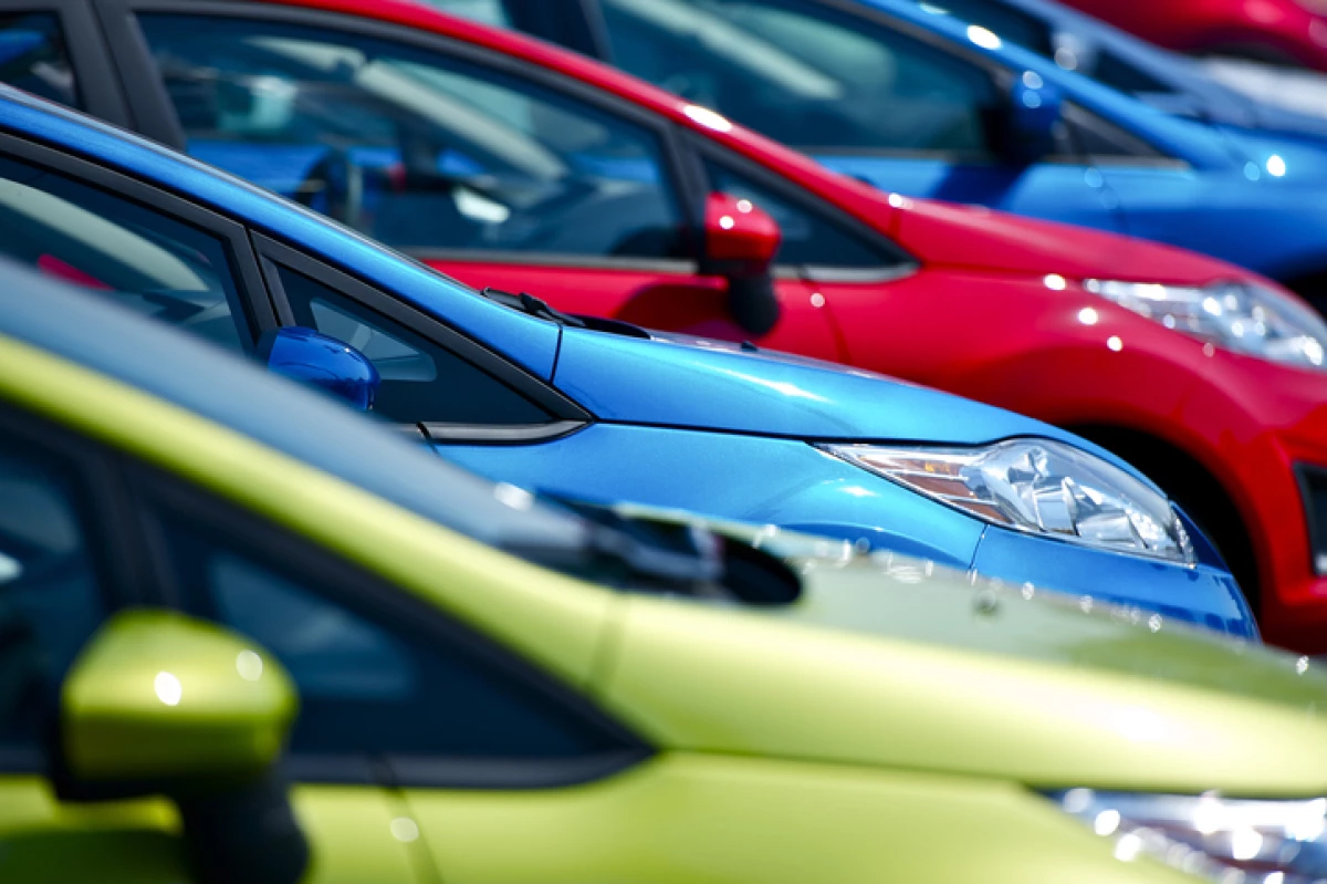 Selective focus of cars at European dealership
