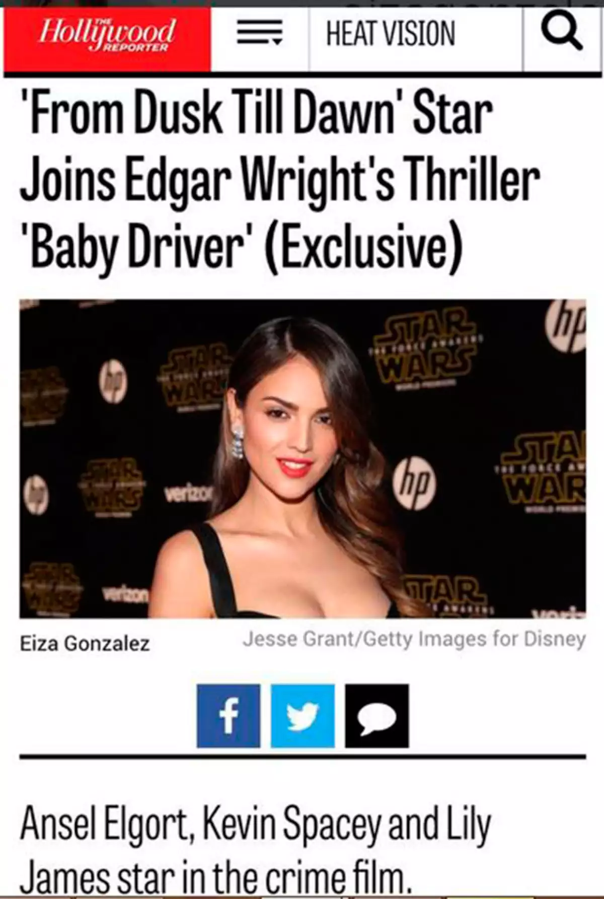 Eiza compartió en Instagram la noticia con esta imagen del medio que la difundió.