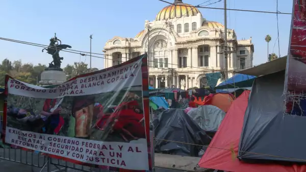 Plantón desplazados triquis Bellas Artes