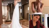 Acompañamos a la actriz a probarse varios modelos para el gran día de su boda con el torero Alejandro Amaya.