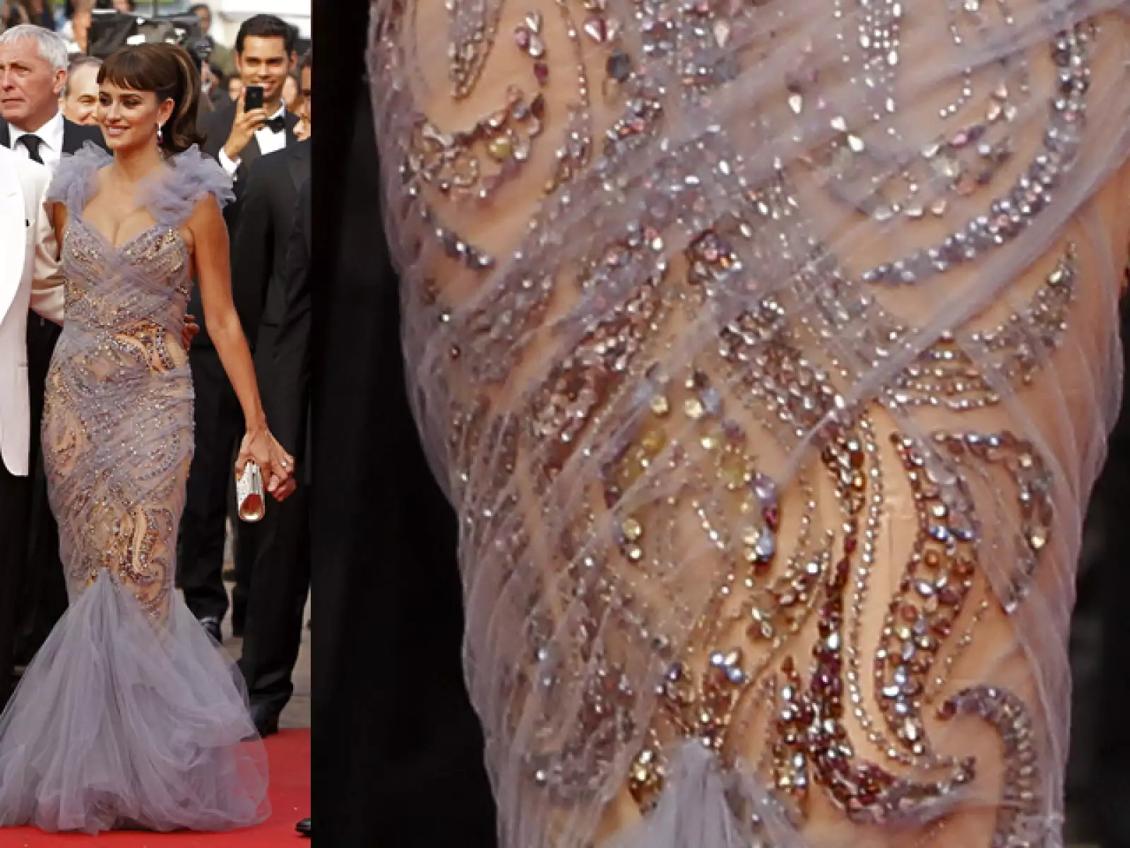 Penelope Cruz súper sexy con un vestido lila de tul.