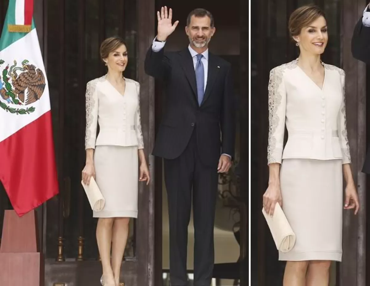 Letizia optó por un look de dos piezas y pelo recogido para la comida con el Presidente y su esposa.