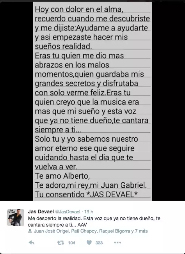 Este fue el post de Jas tras la muerte del Divo de Juárez.