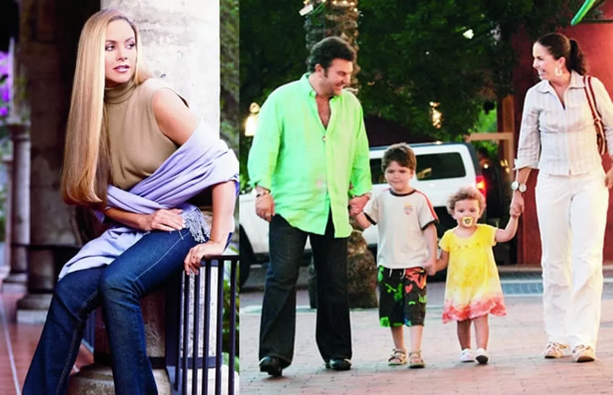 A la derecha en el 2001, tenía cuatro años de casada con Mijares. A la derecha, con su familia: su esposo y sus dos hijas: José Manuel y Lucerito.