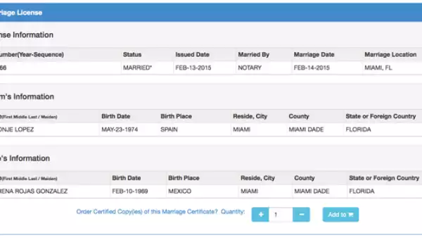 La actriz y el empresario español se casaron el 14 de febrero en Miami, según consta en los registros.