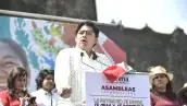 Paulo García, nuevo presidente de Morena CDMX, ofrece un discurso en la Ciudad de México. 