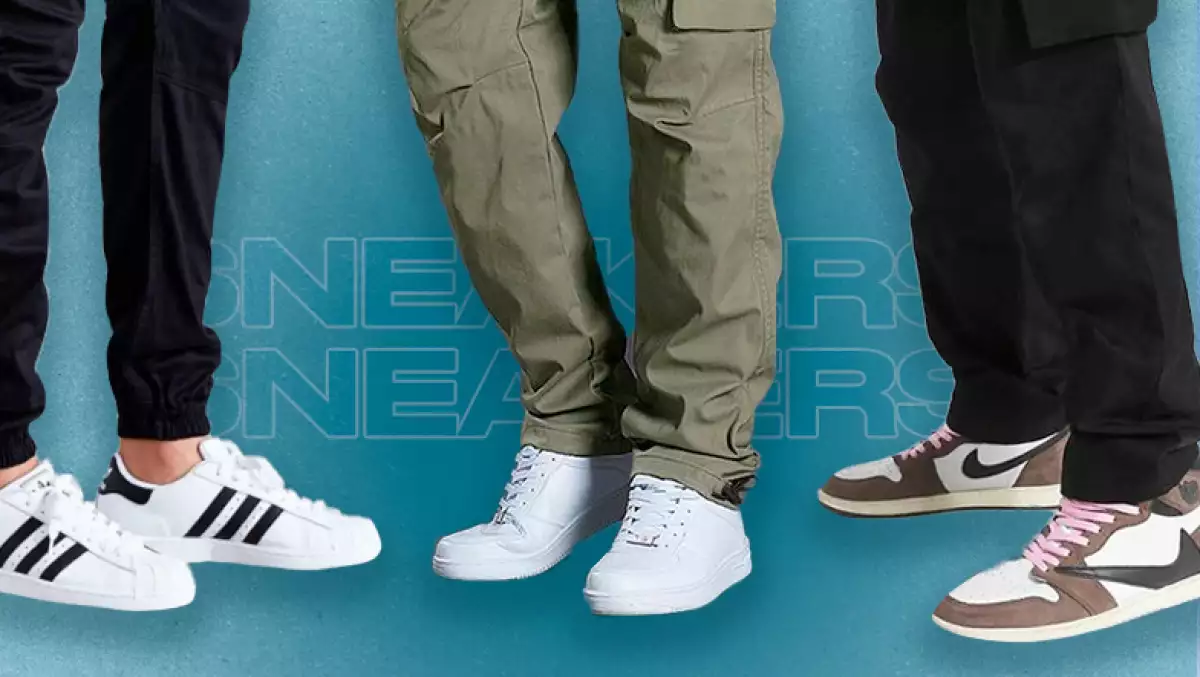 Fotoarte de distintos looks de hombre con tenis.